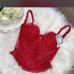 Oscar de la Renta Red Lace Corset Top